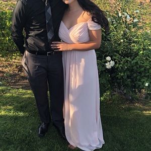 Dessy Collection Lux Off The Shoulder Chiffon Gown